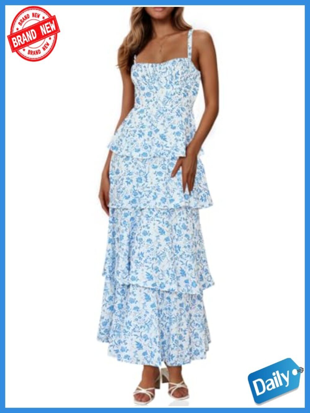 Spaghetti Strap Sleeveless Ruffle Flowy Tiered Maxi Dress